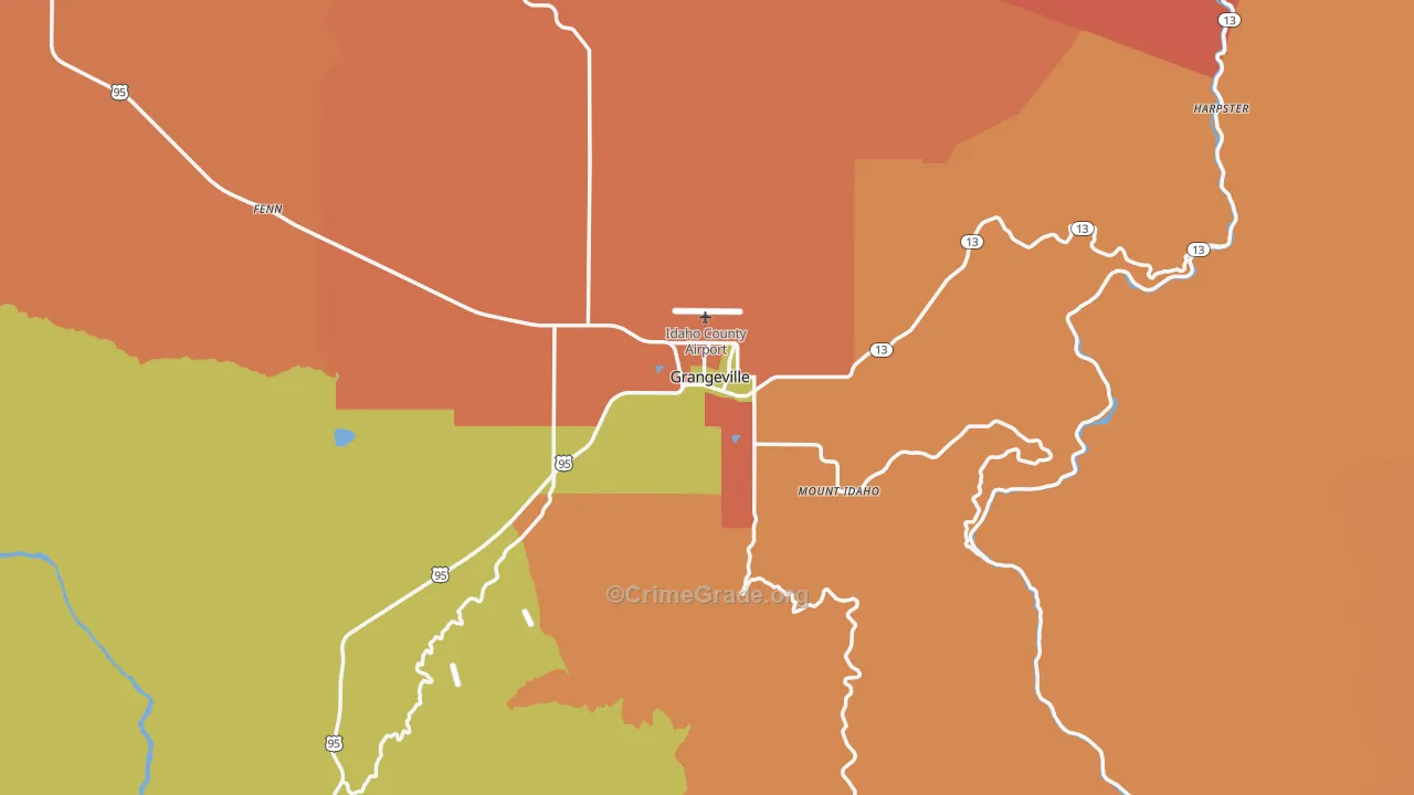 Grangeville, ID Map of Robbery Rates