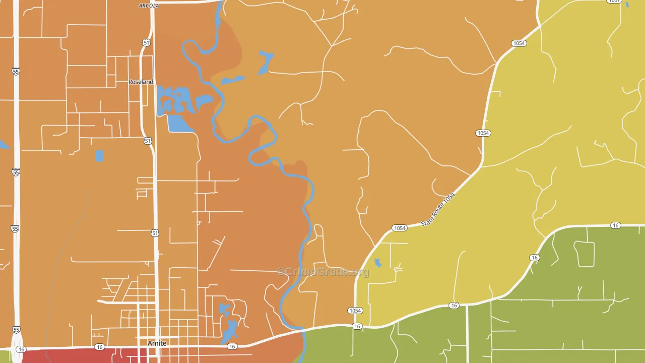 Grangeville, LA Map of Robbery Rates