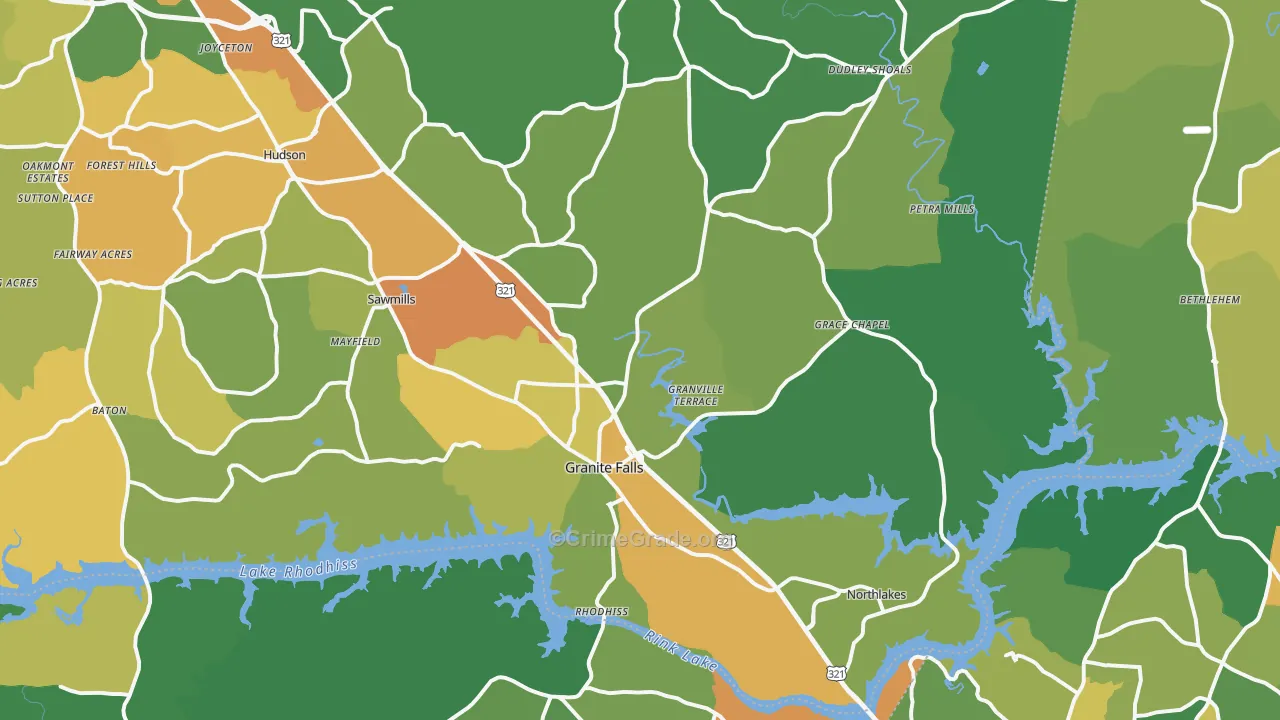 Granite Falls, NC Map of Robbery Rates