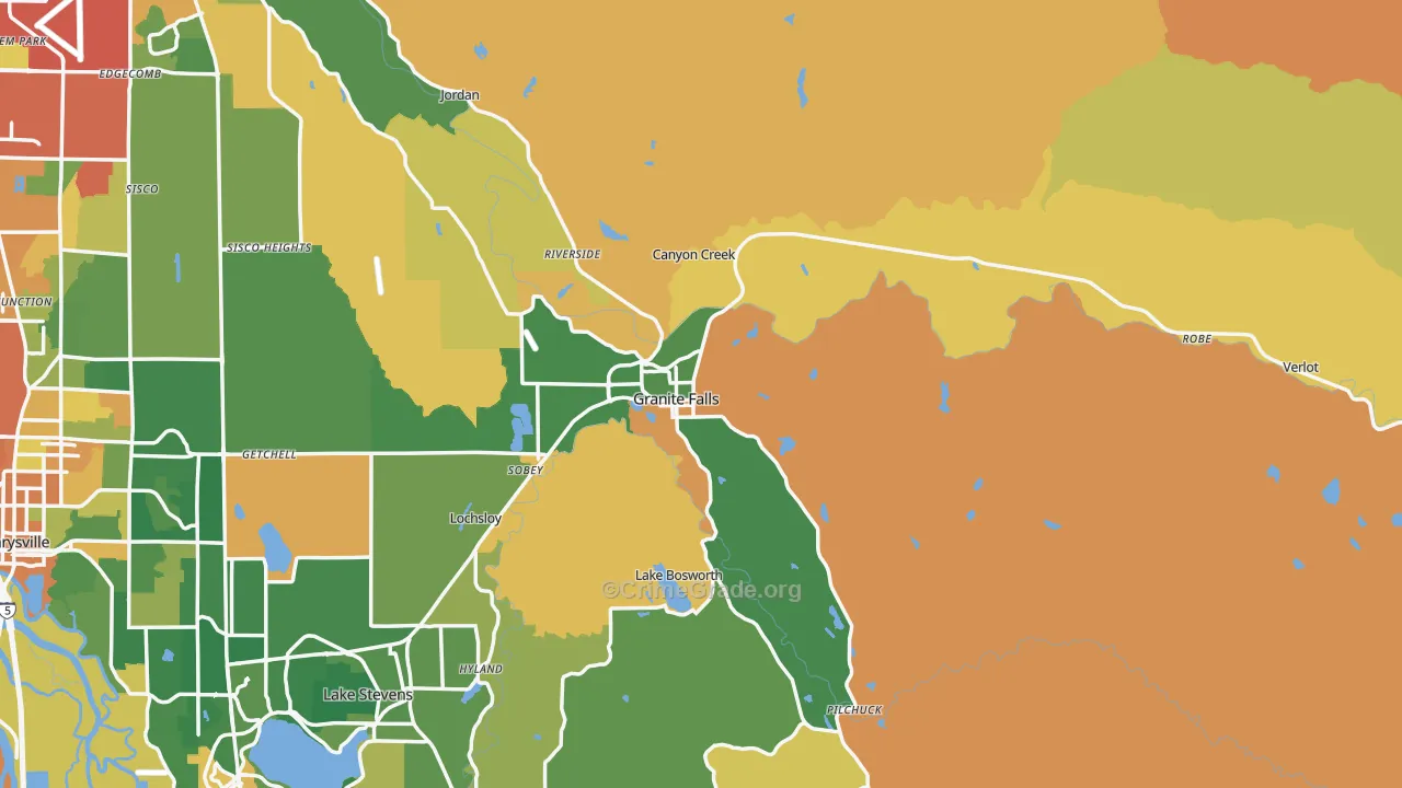 Granite Falls, WA Map of Robbery Rates