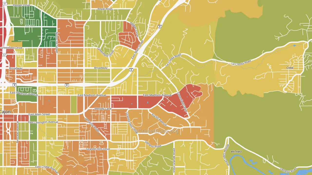 Granite Hills, El Cajon, CA Map of Robbery Rates