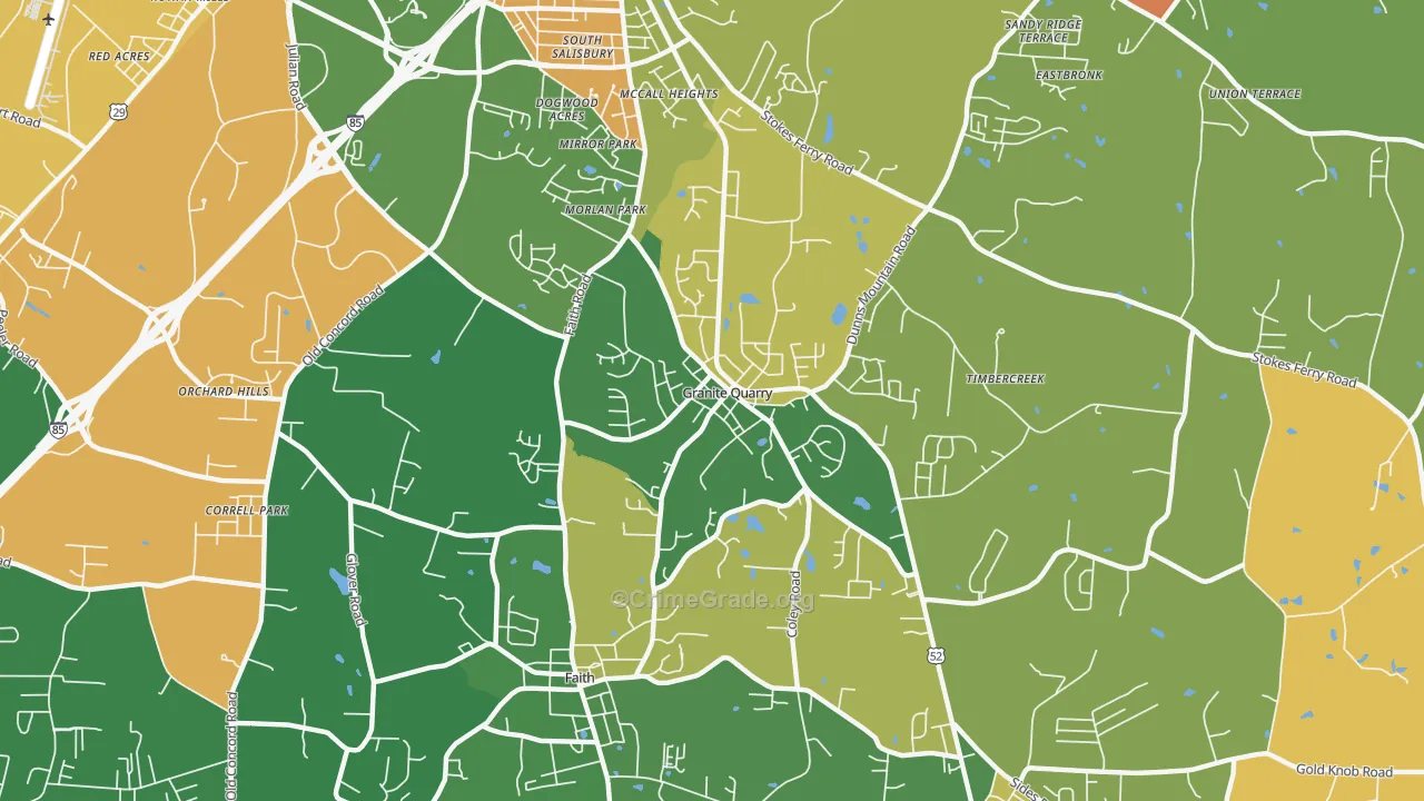 Granite Quarry, NC Map of Robbery Rates