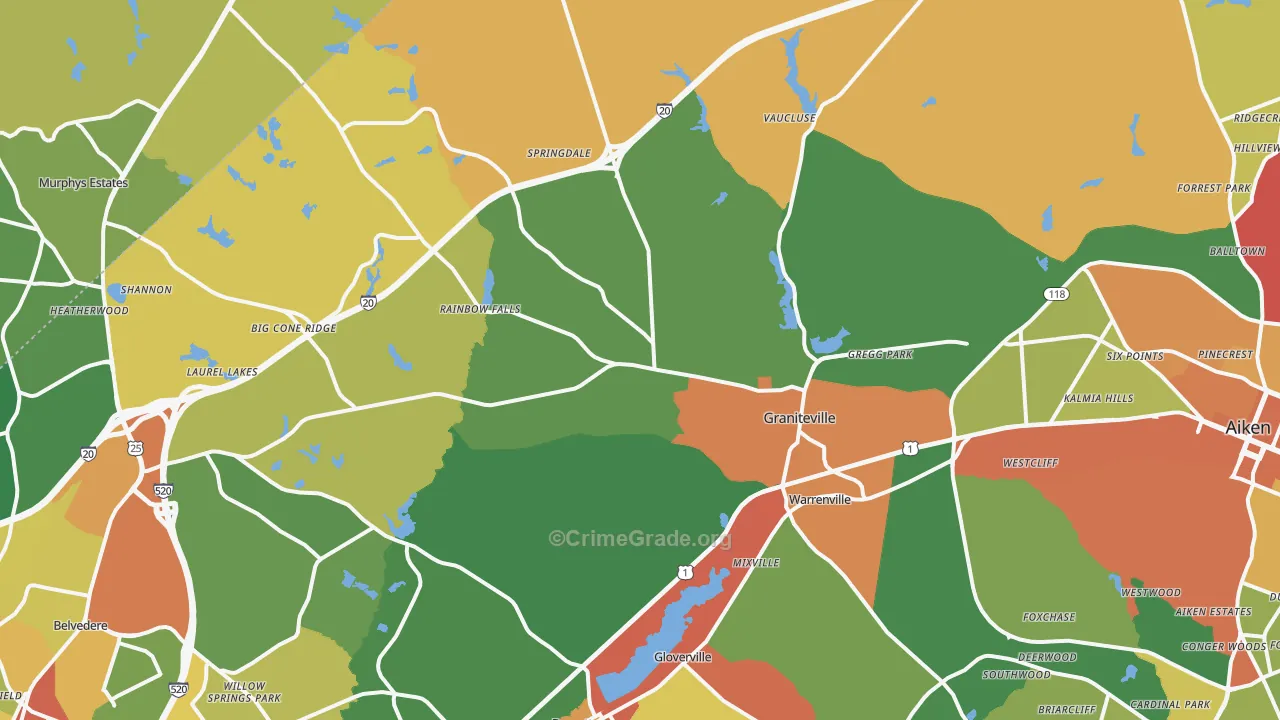 Graniteville, SC Map of Robbery Rates