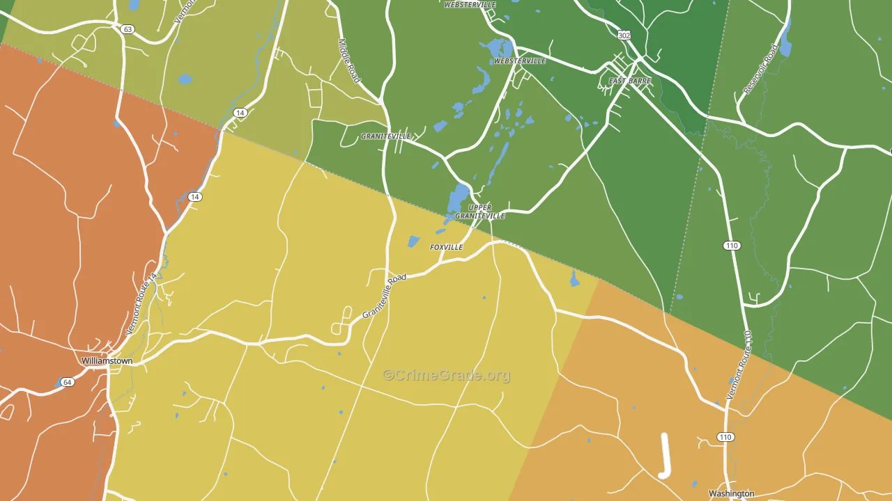Graniteville, VT Map of Robbery Rates