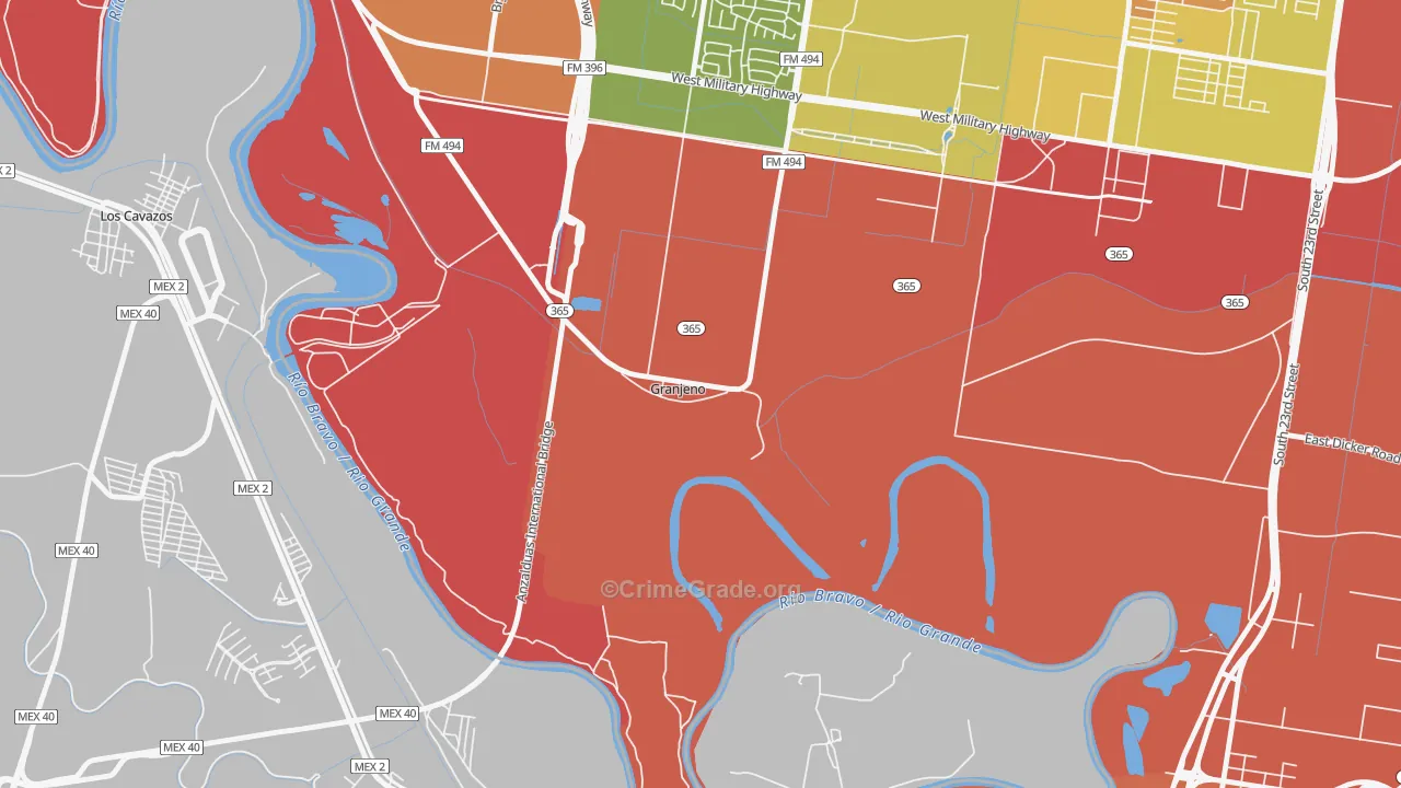Granjeno, TX Map of Robbery Rates