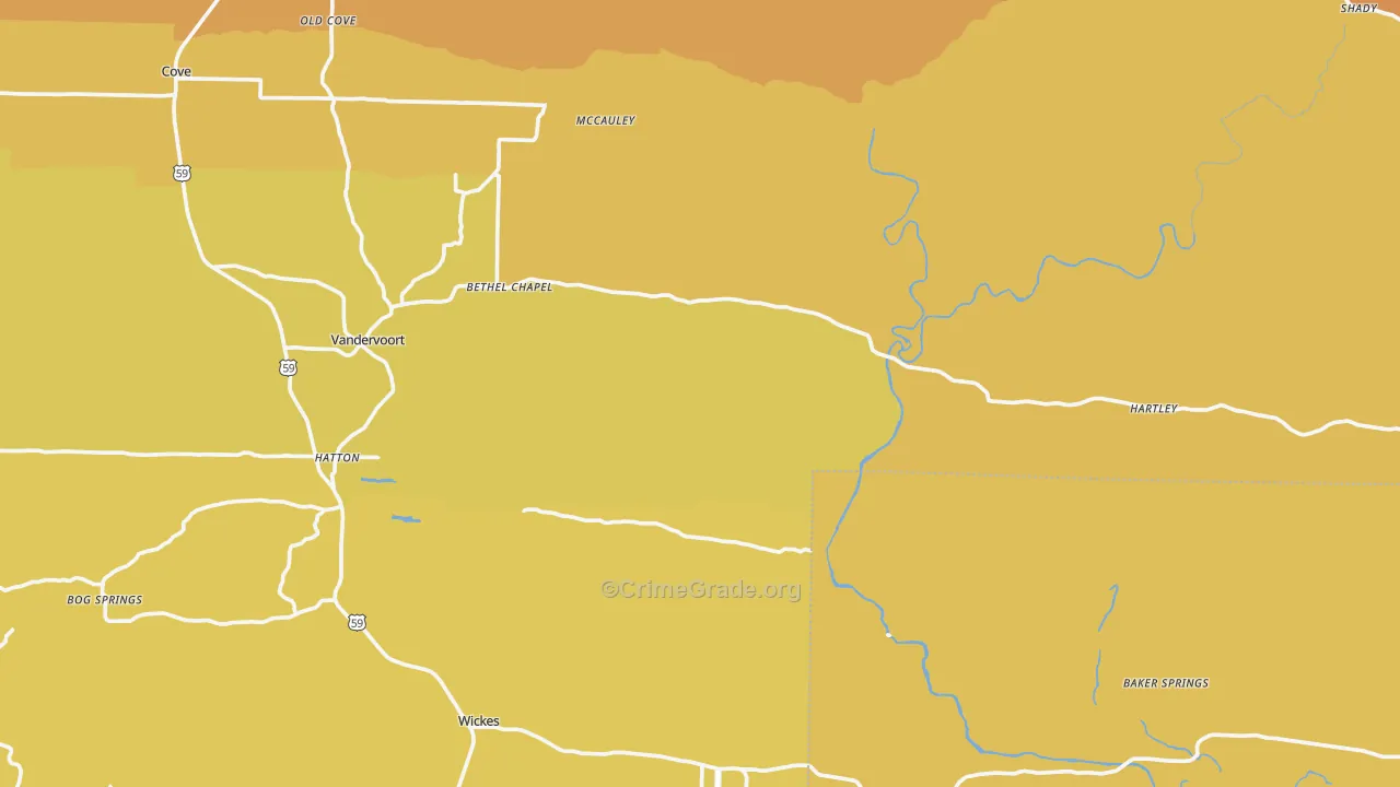 Grannis, AR Map of Robbery Rates
