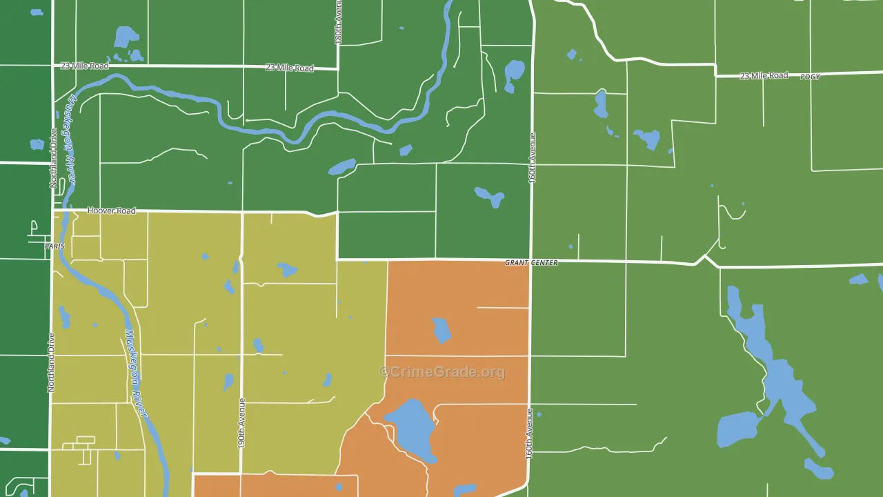 Grant Center, MI Map of Robbery Rates