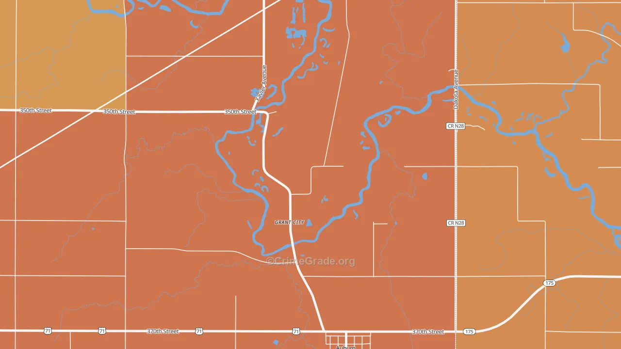 Grant City, IA Map of Robbery Rates