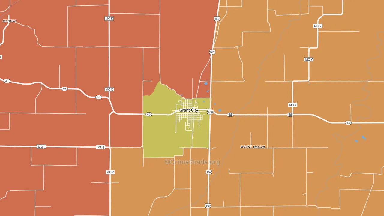 Grant City, MO Map of Robbery Rates