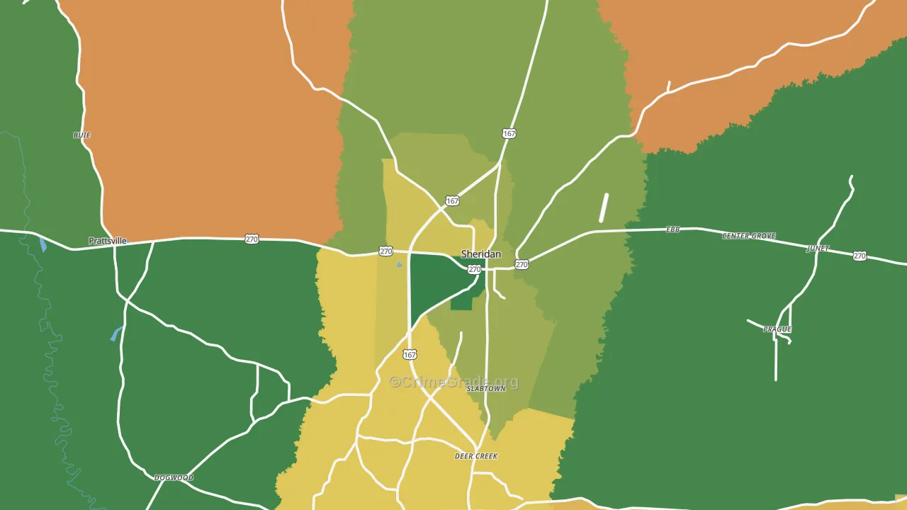 Grant County, AR Map of Robbery Rates