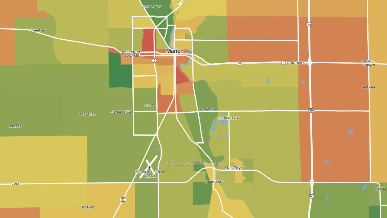Grant County, IN Map of Robbery Rates