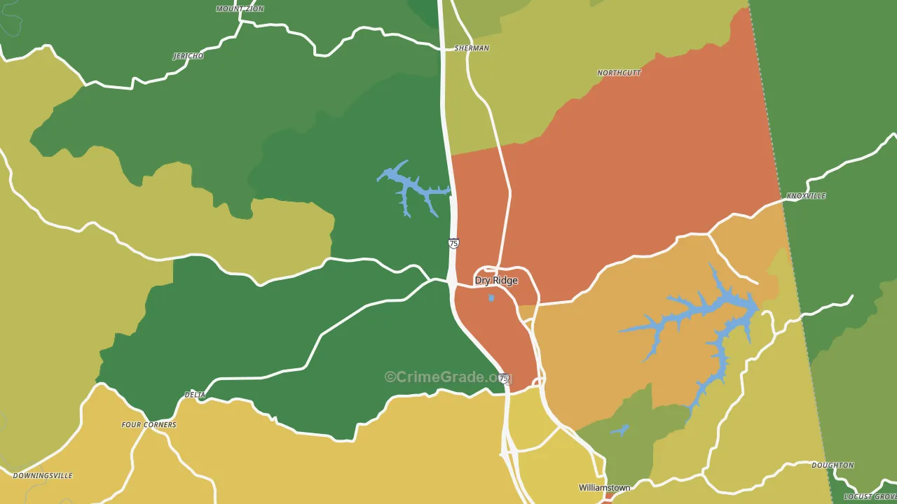 Grant County, KY Map of Robbery Rates
