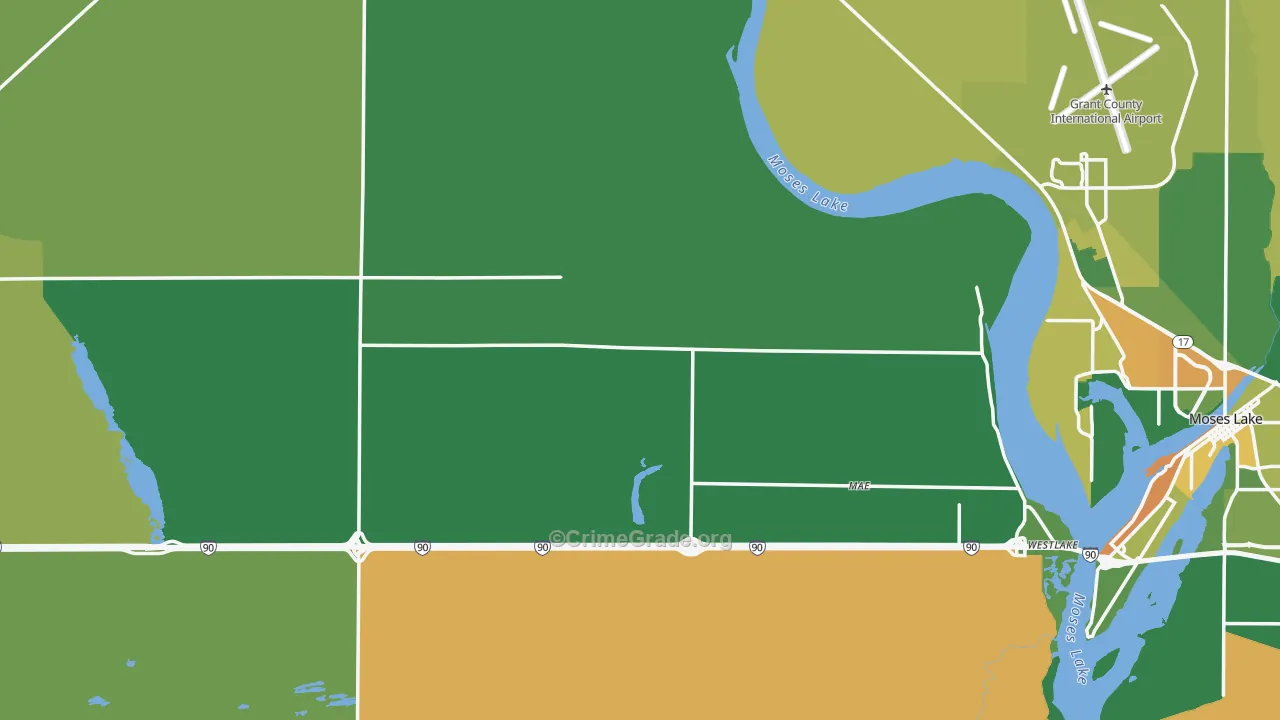 Grant County, WA Map of Robbery Rates