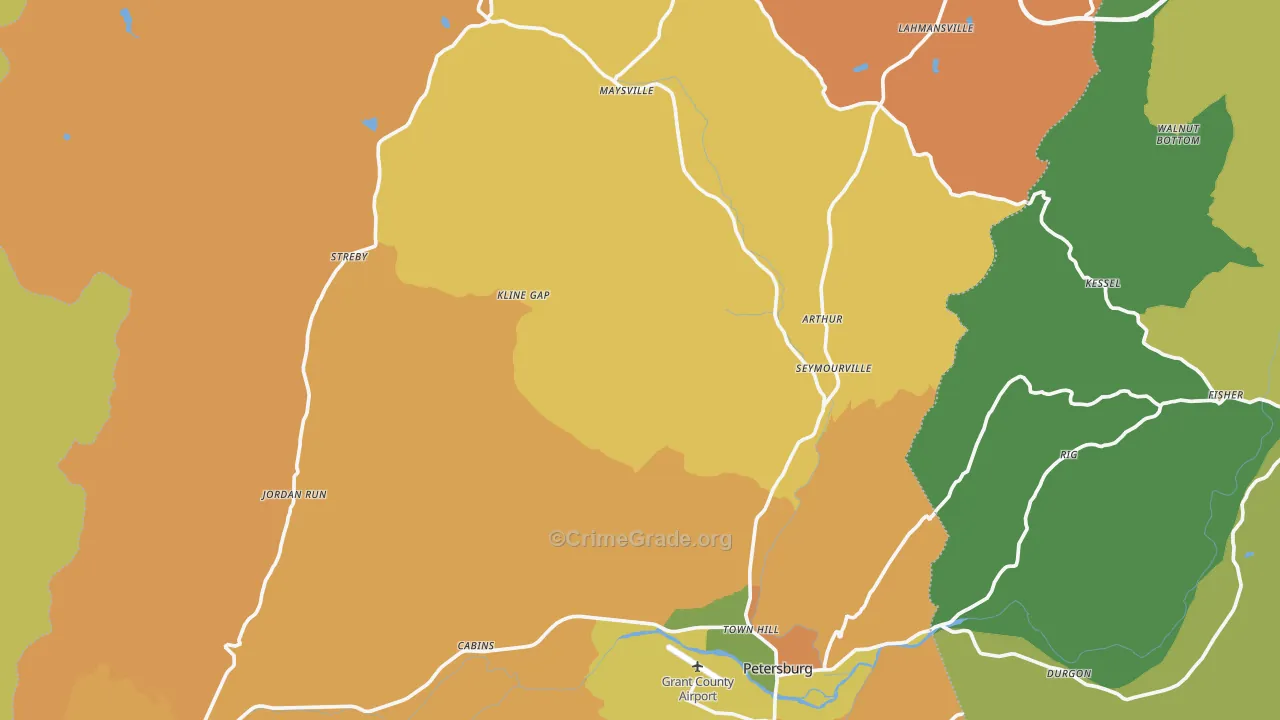 Grant County, WV Map of Robbery Rates