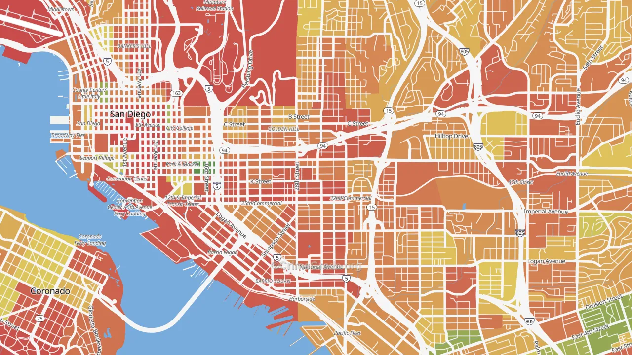 Grant Hill, San Diego, CA Map of Robbery Rates