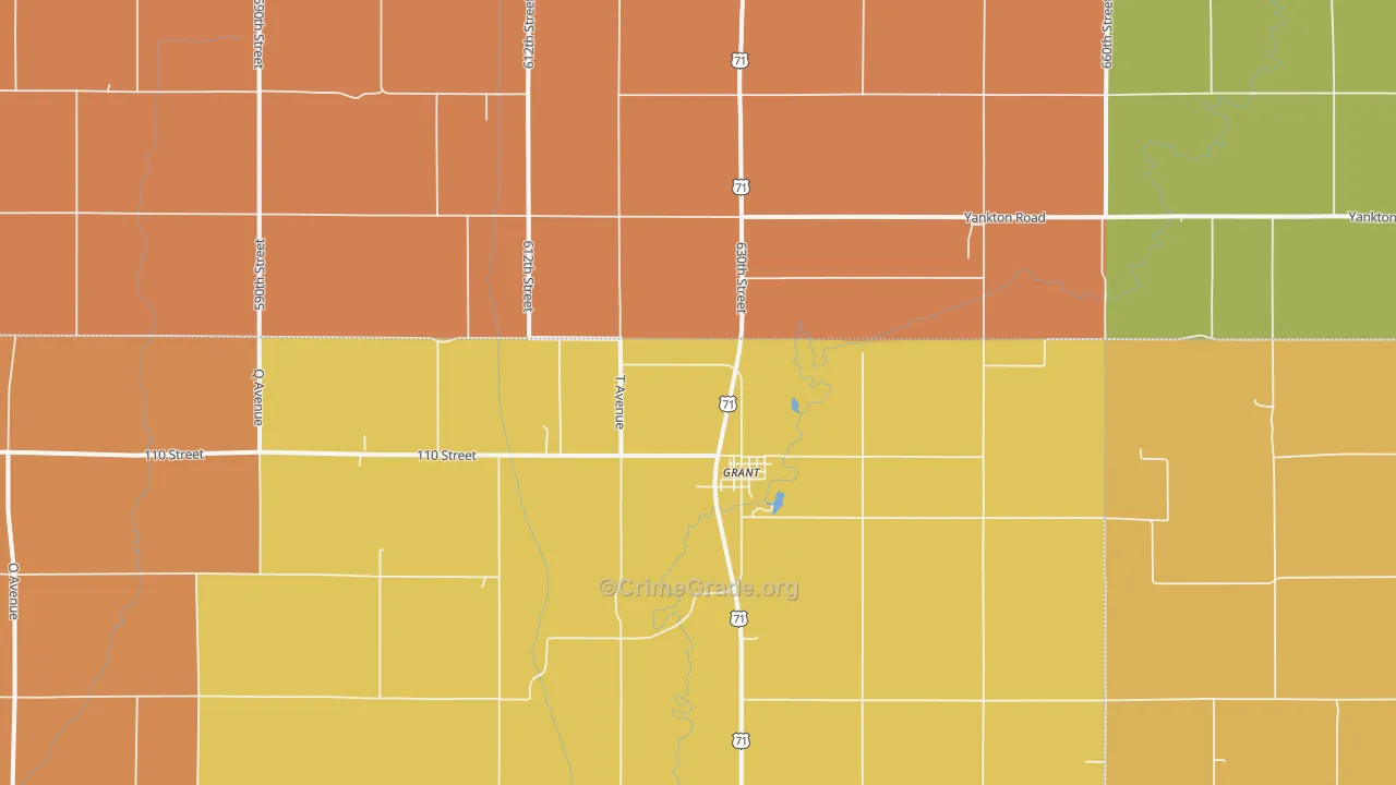 Grant, IA Map of Robbery Rates
