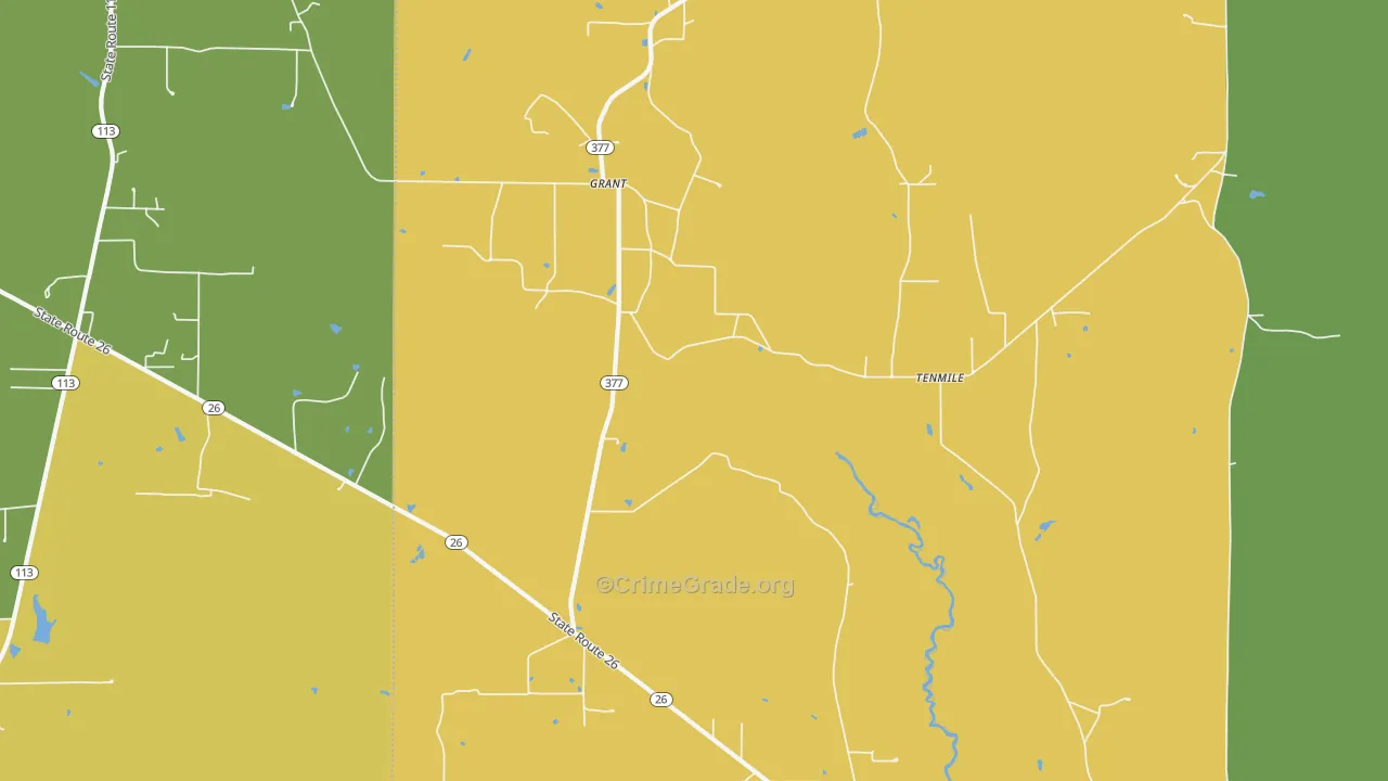 Grant, LA Map of Robbery Rates