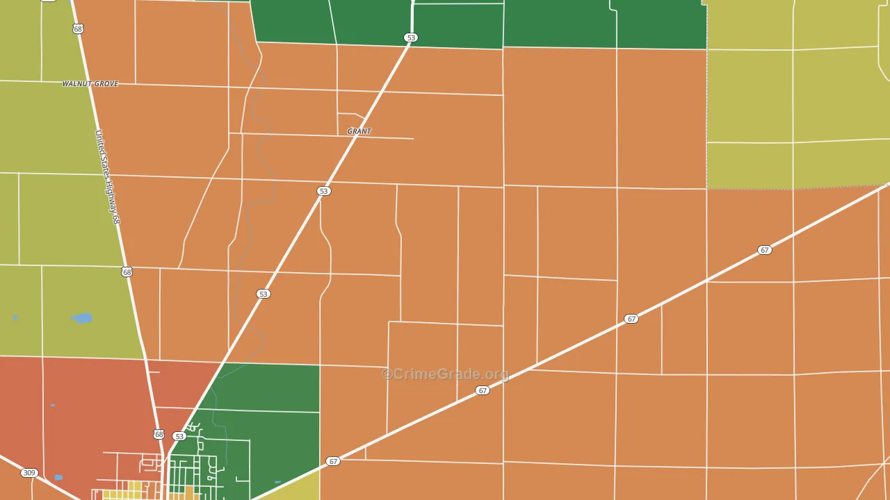Grant, OH Map of Robbery Rates
