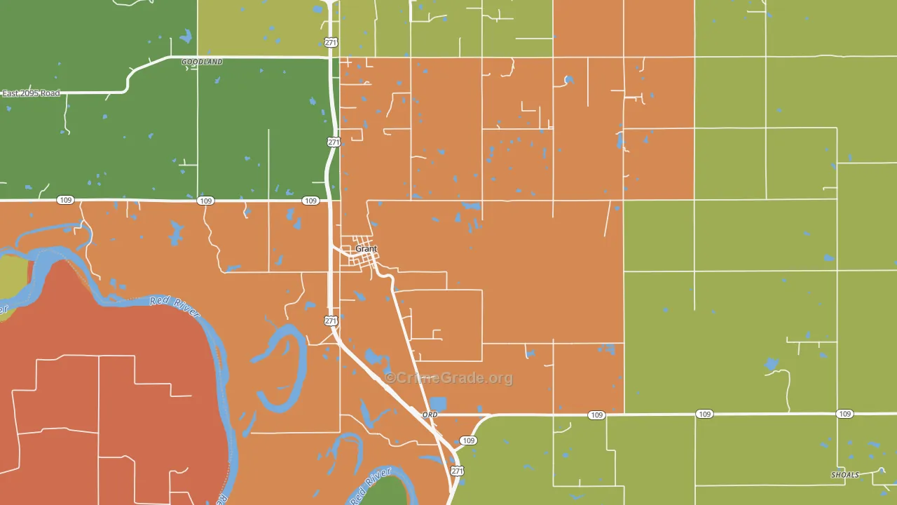 Grant, OK Map of Robbery Rates