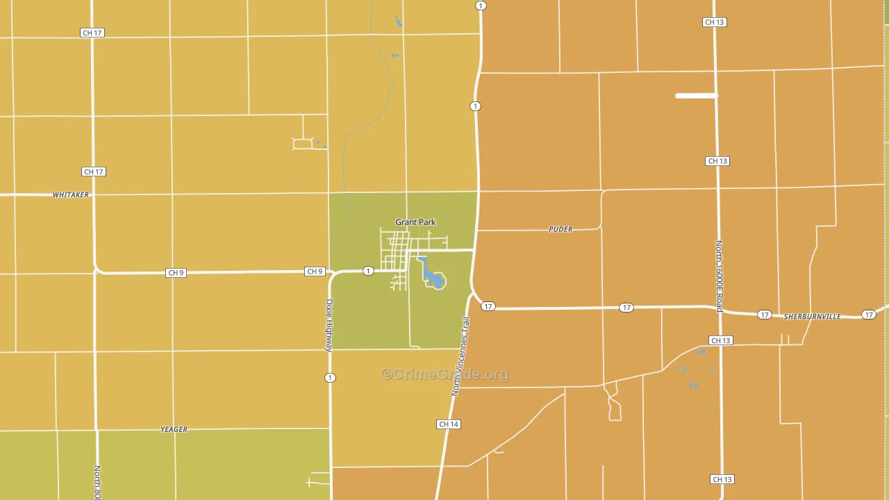 Grant Park, IL Map of Robbery Rates