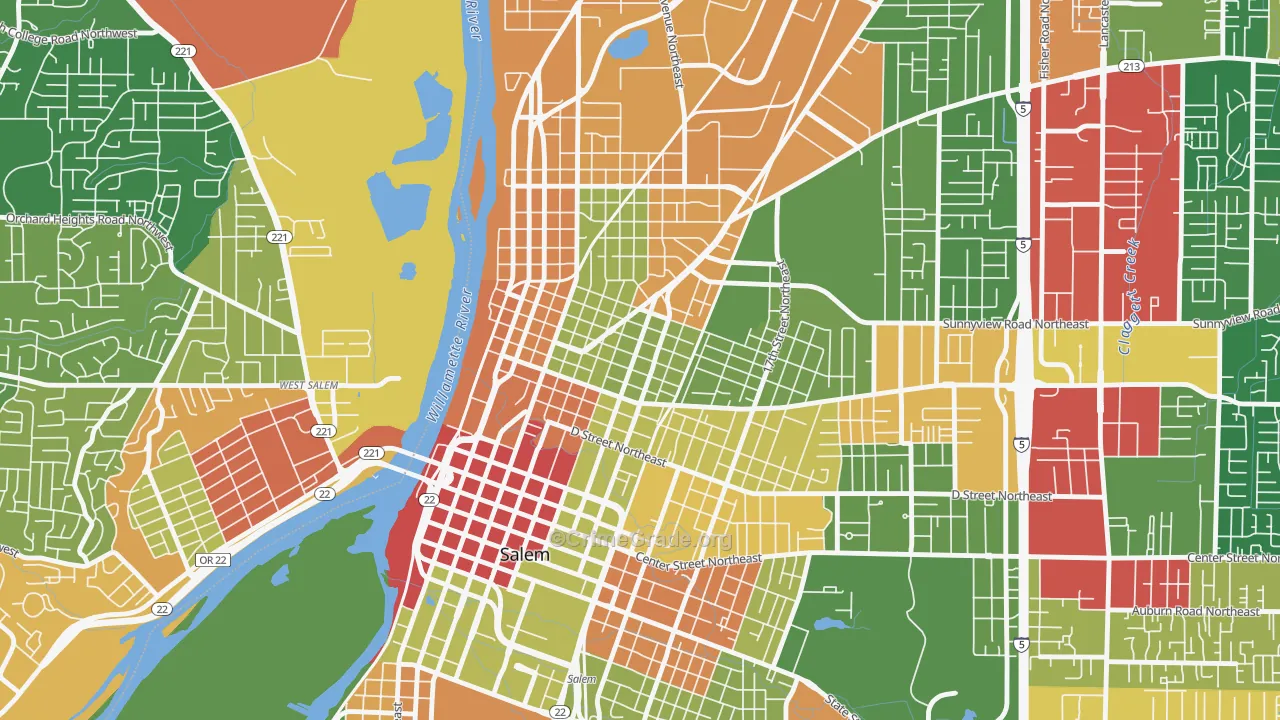 Grant, Salem, OR Map of Robbery Rates