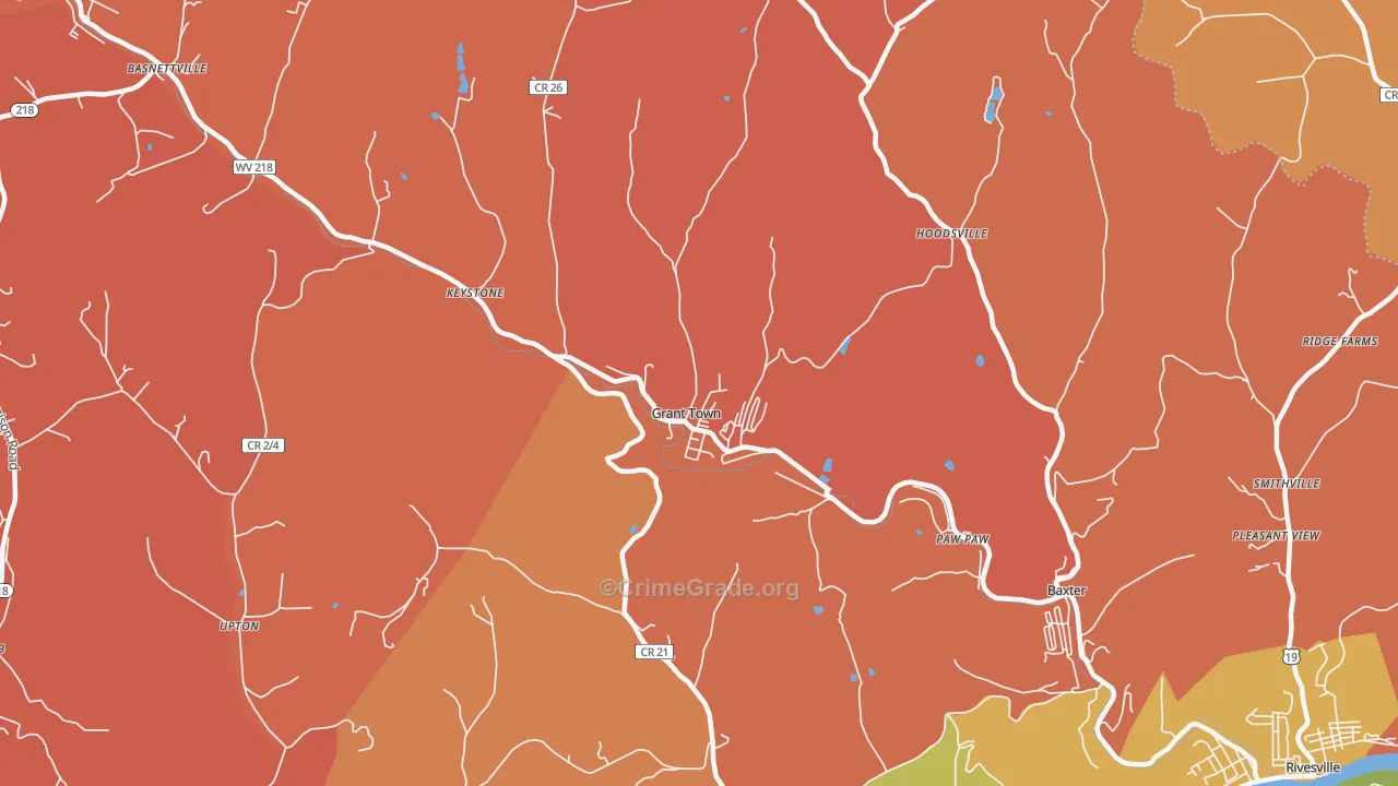 Grant Town, WV Map of Robbery Rates