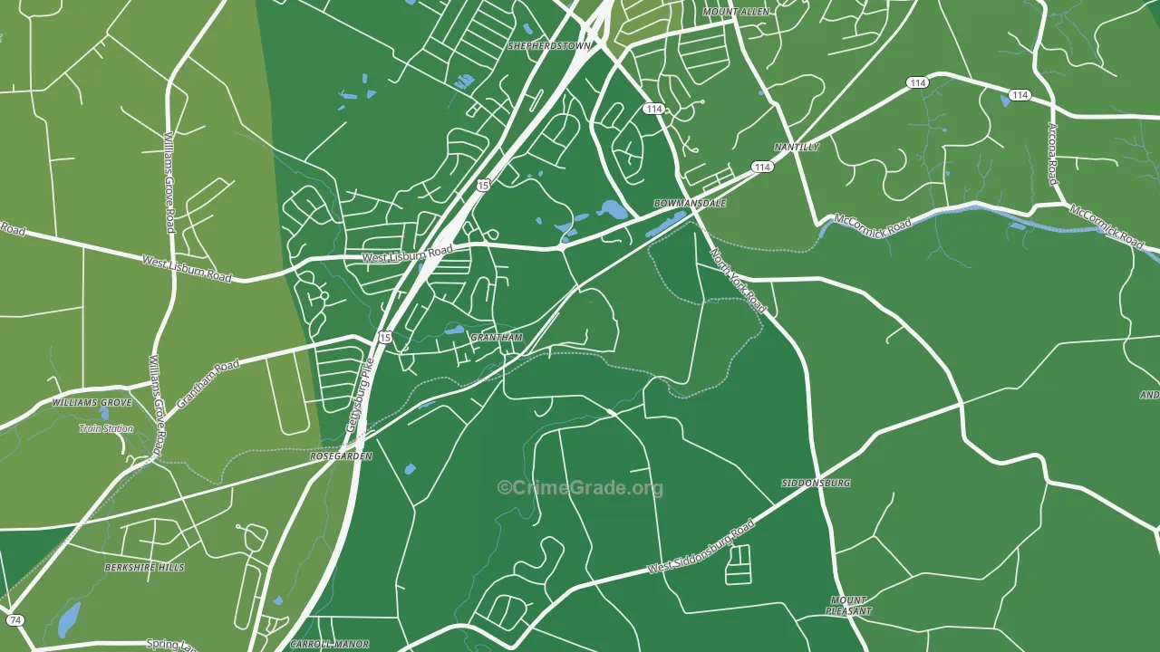 Grantham, PA Map of Robbery Rates