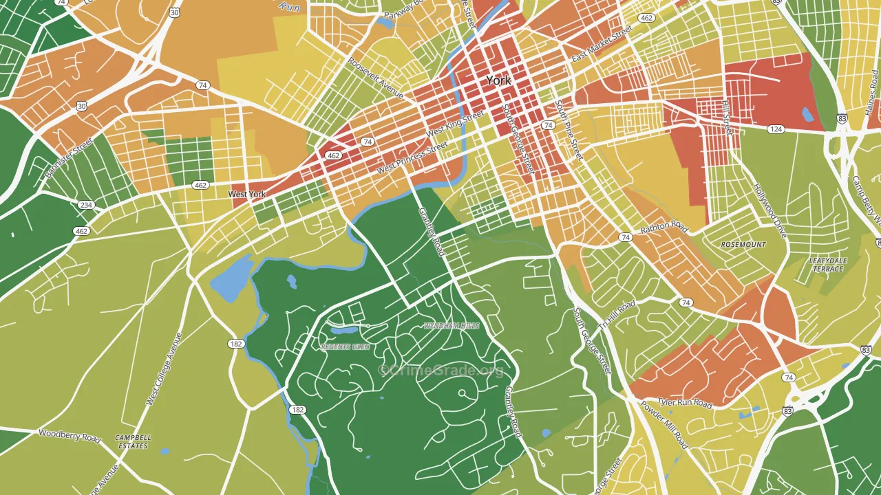 Grantley, York, PA Map of Robbery Rates