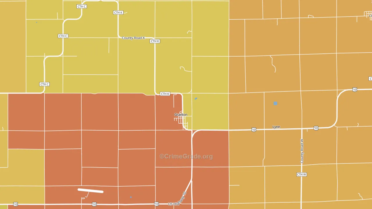 Granton, WI Map of Robbery Rates