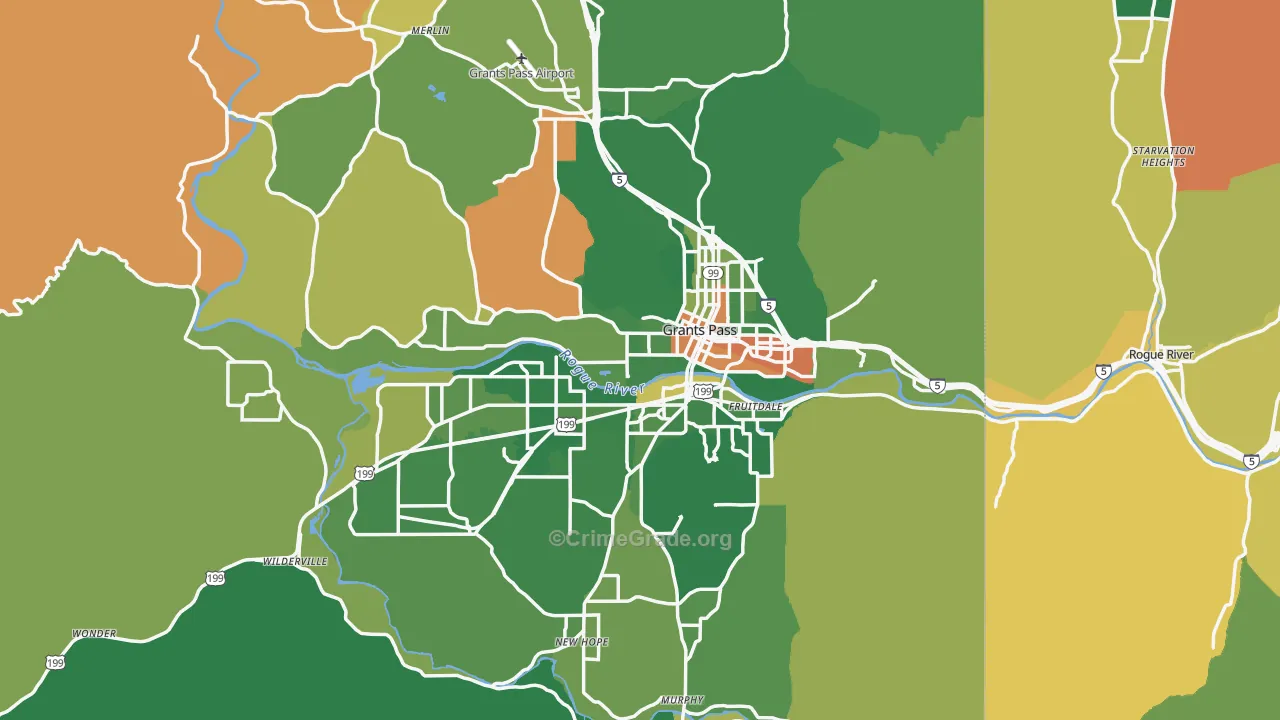 Grants Pass, OR Map of Robbery Rates