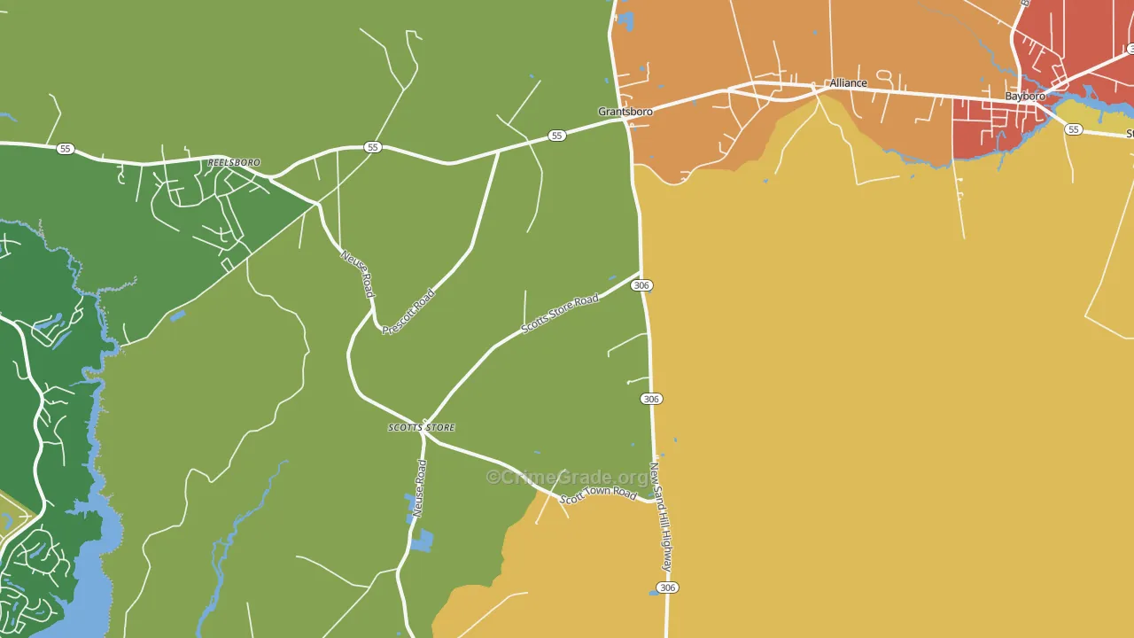 Grantsboro, NC Map of Robbery Rates