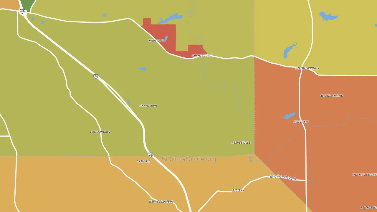Grantsburg, IL Map of Robbery Rates