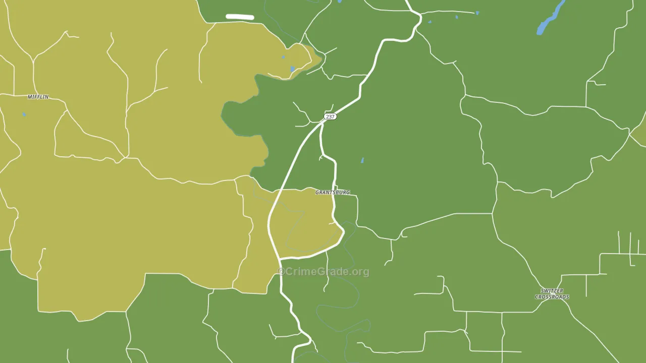 Grantsburg, IN Map of Robbery Rates