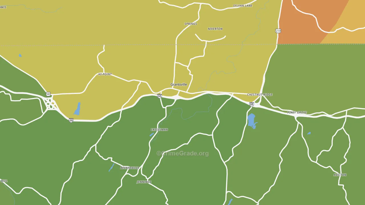 Grantsville, MD Map of Robbery Rates
