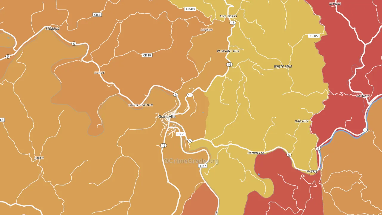 Grantsville, WV Map of Robbery Rates