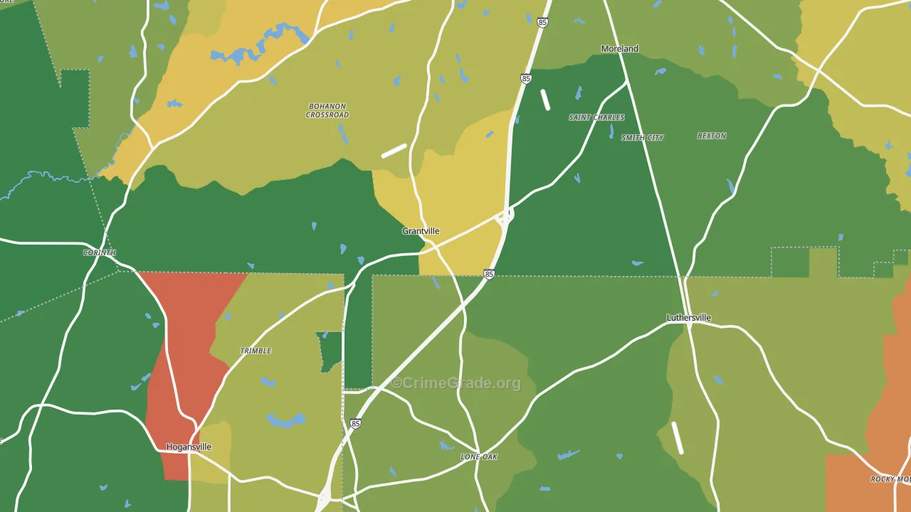 Grantville, GA Map of Robbery Rates