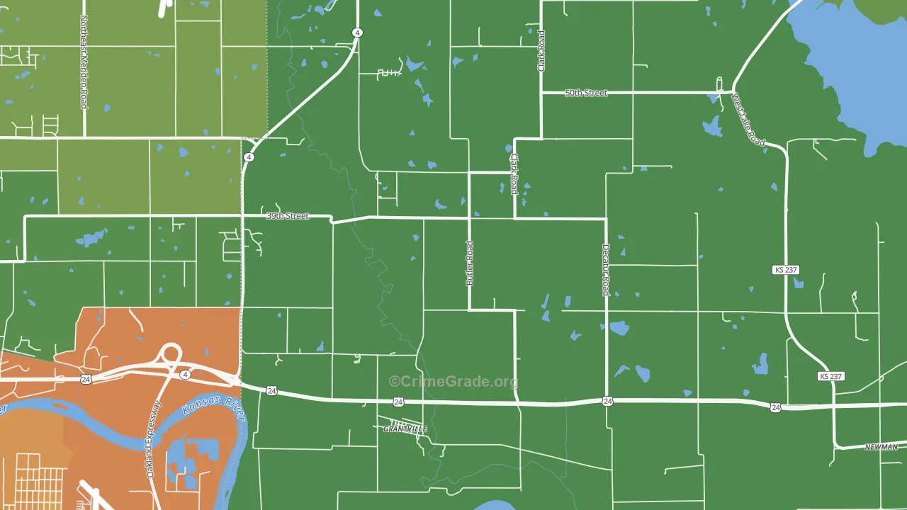 Grantville, KS Map of Robbery Rates