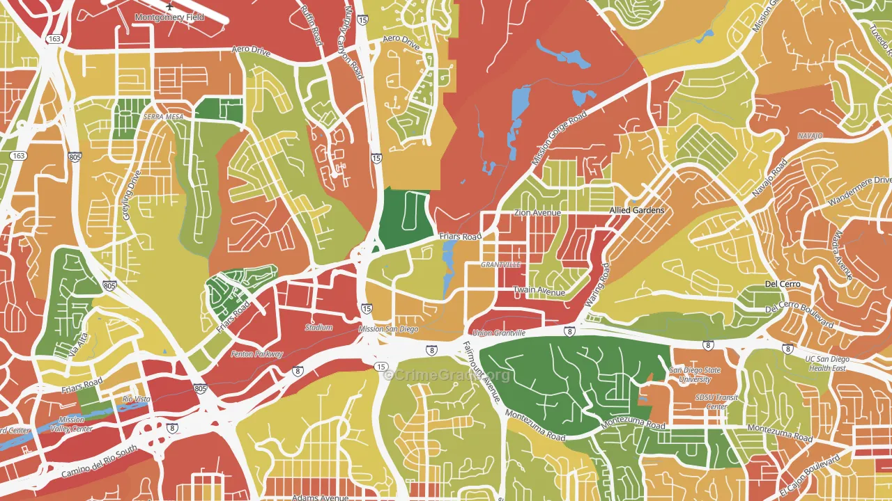 Grantville, San Diego, CA Map of Robbery Rates