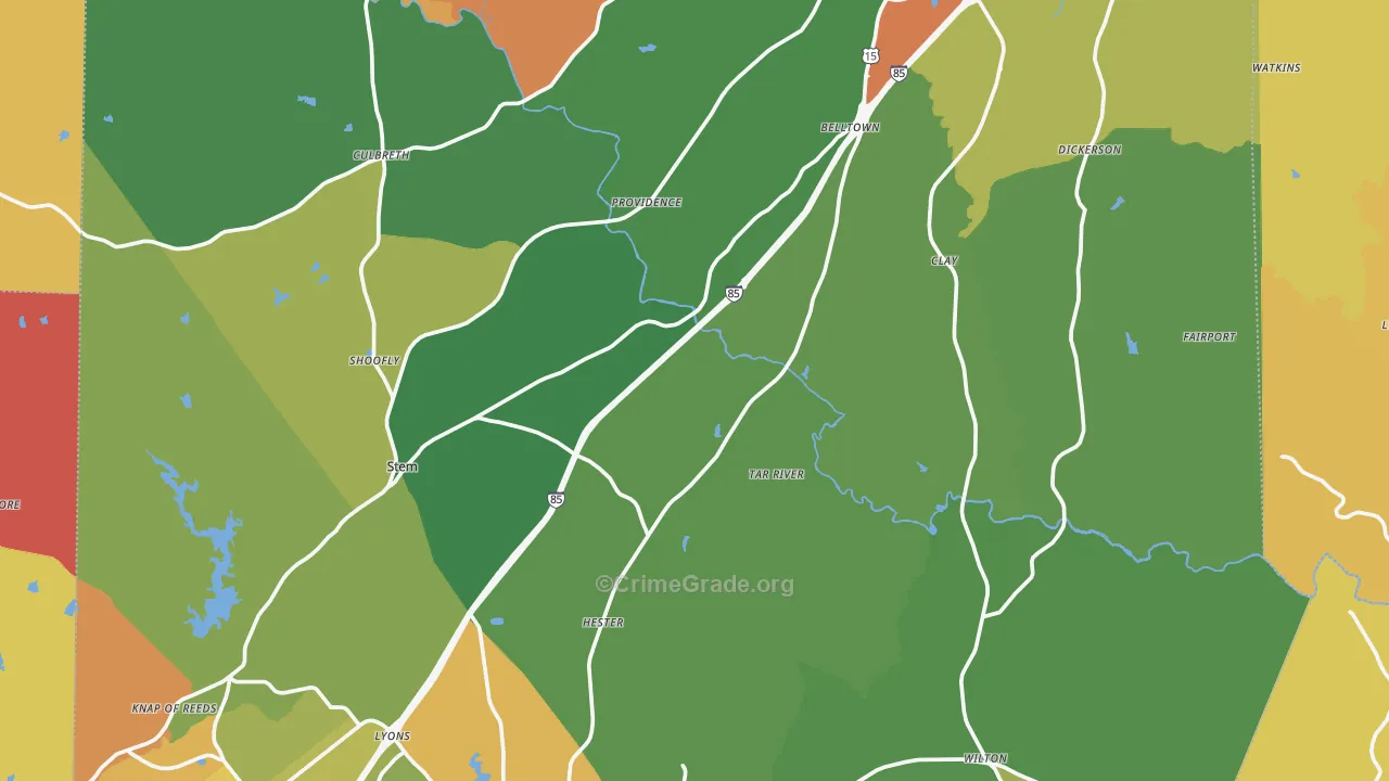 Granville County, NC Map of Robbery Rates