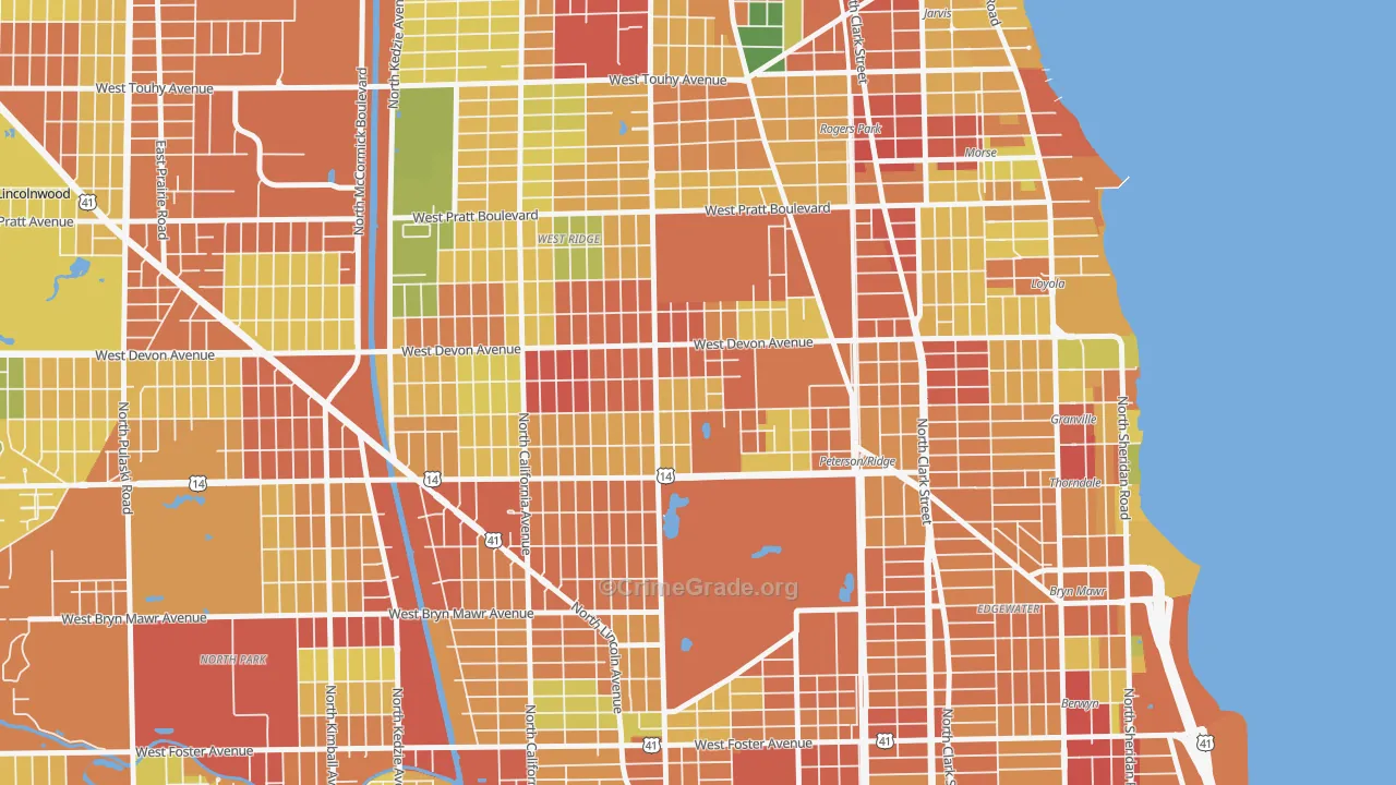 Granville Gardens, Chicago, IL Map of Robbery Rates