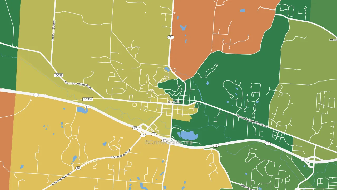 Granville Historic District, Granville, OH Map of Robbery Rates