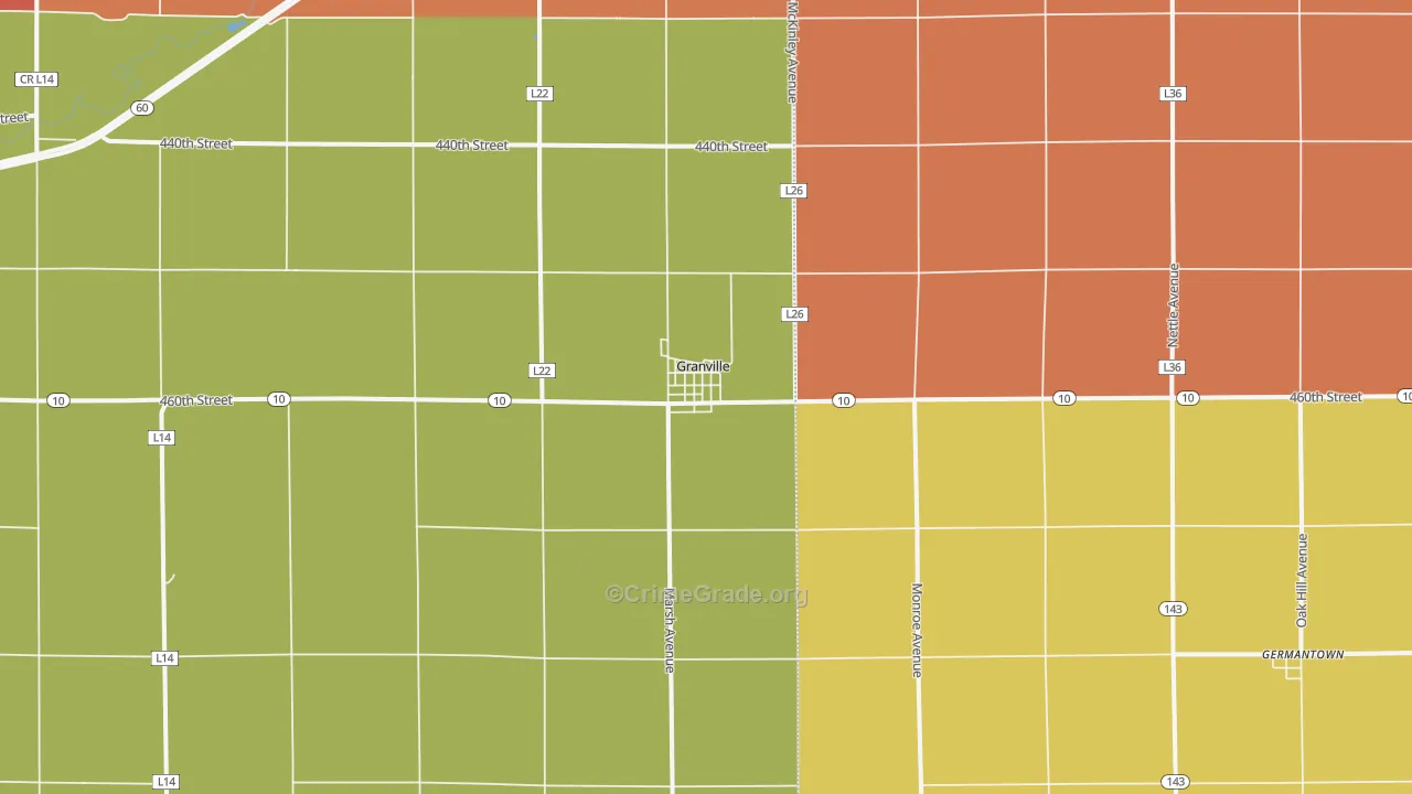 Granville, IA Map of Robbery Rates