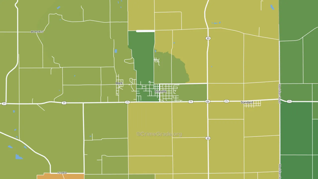 Granville, IL Map of Robbery Rates