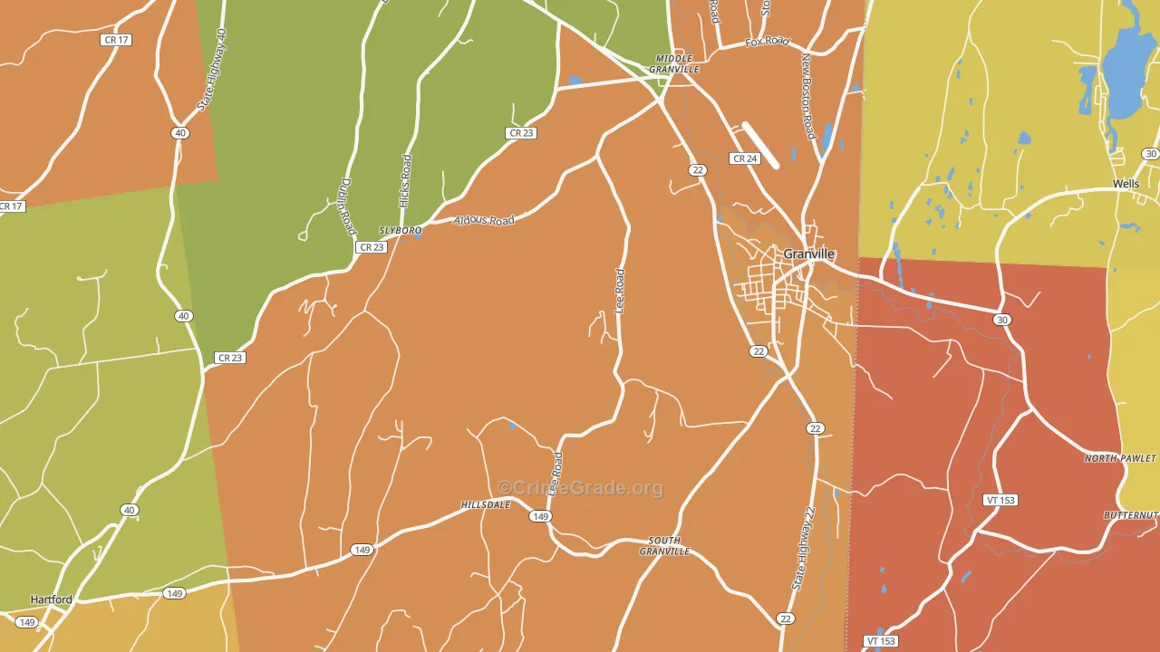 Granville, NY Map of Robbery Rates