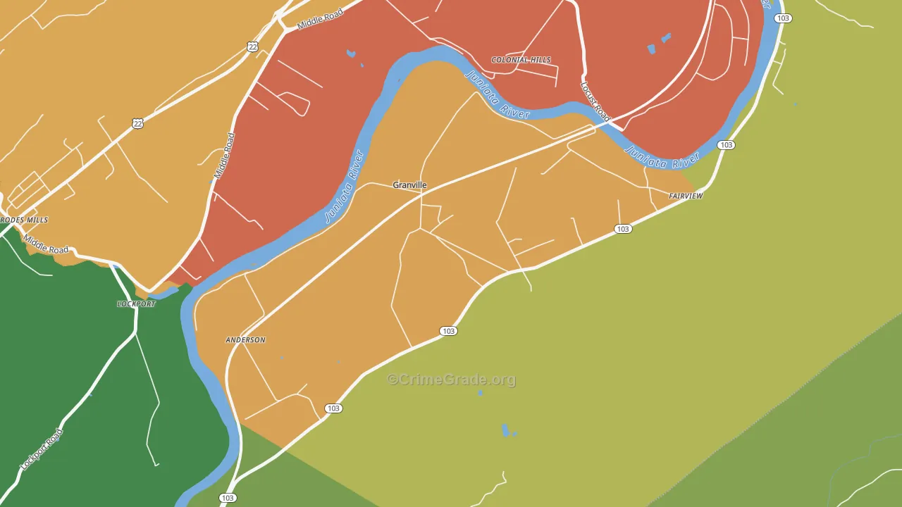 Granville, PA Map of Robbery Rates