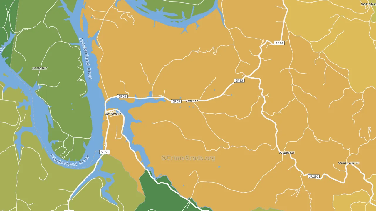 Granville, TN Map of Robbery Rates