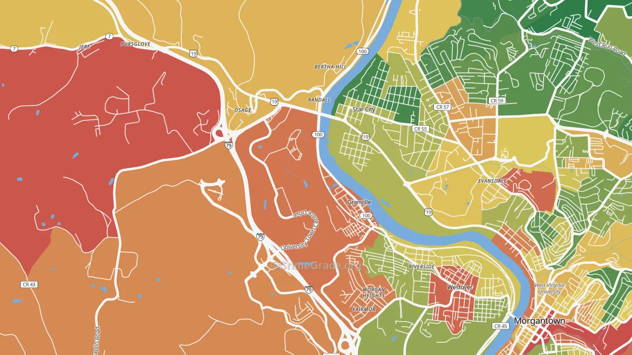 Granville, WV Map of Robbery Rates