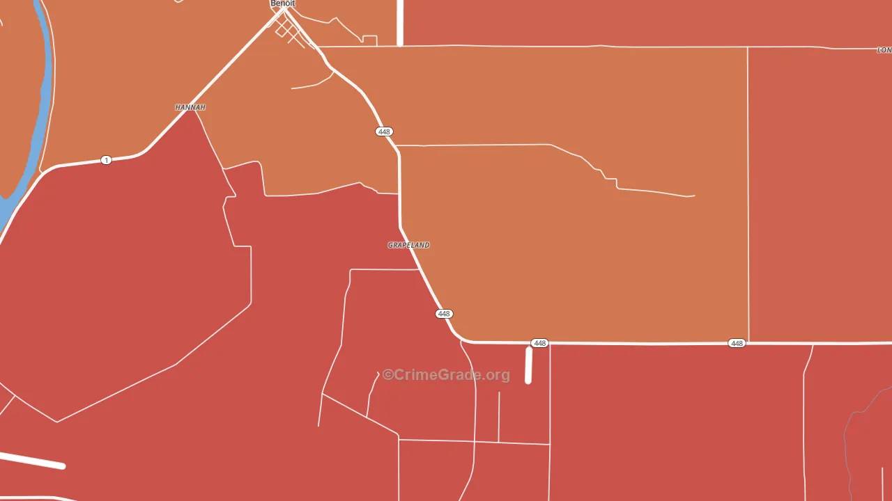 Grapeland, MS Map of Robbery Rates