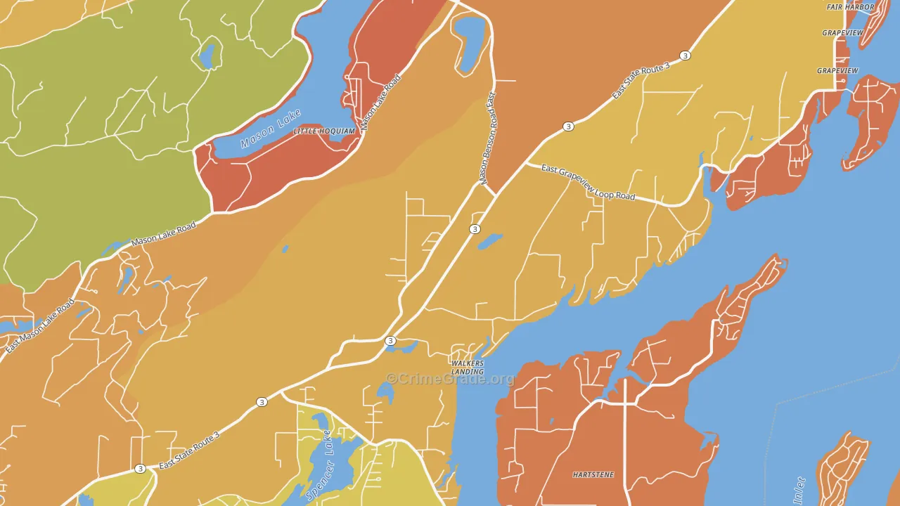 Grapeview, WA Map of Robbery Rates