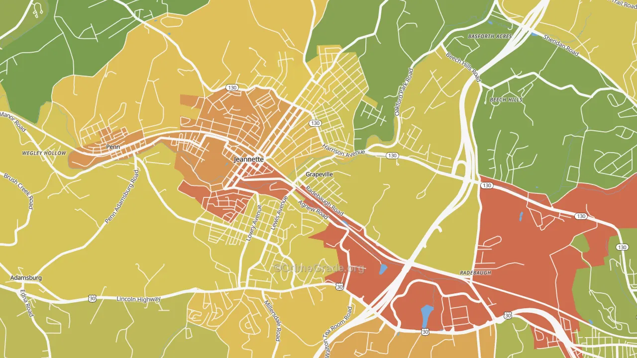 Grapeville, PA Map of Robbery Rates